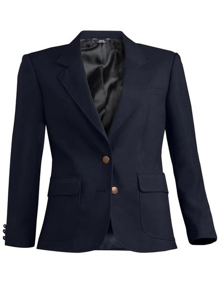 Two Button Solid Pattern Navy Women Blazer by Mensusain