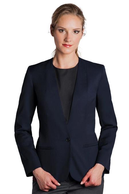 One Button Solid Pattern Women Navy Blazer mensusain