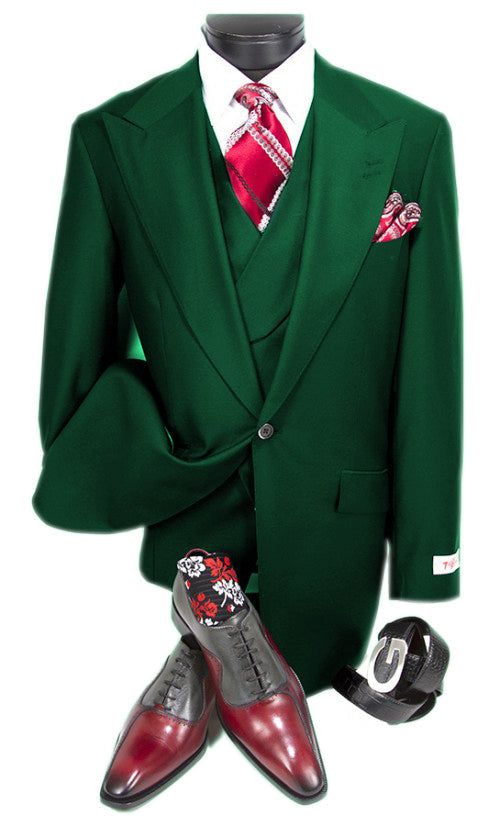Hunter Green Peak Lapel 100% Percent Fabric Double Breasted Slanted Vest by menssuitsatlantain