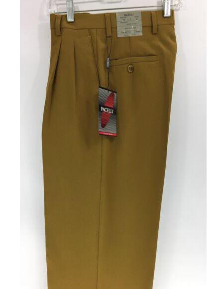Men's Gold Dress Pants 2-Pleats with Cuff Hem