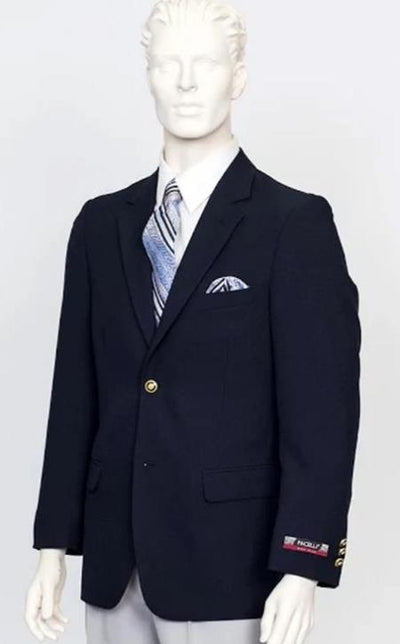 Poplin Fabric Pacelli Solid 2 Button Navy Blazer BLAIR-70001 mensusa