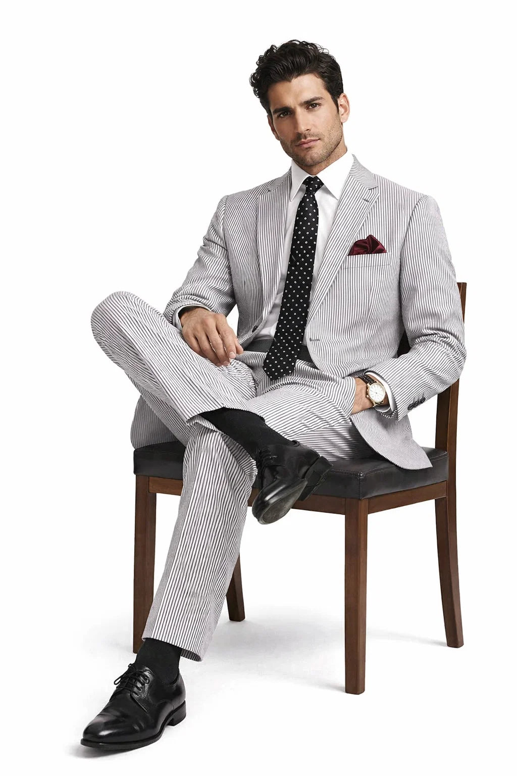 Men's Black Seersucker Suit in Modern Fit with Pinstripes