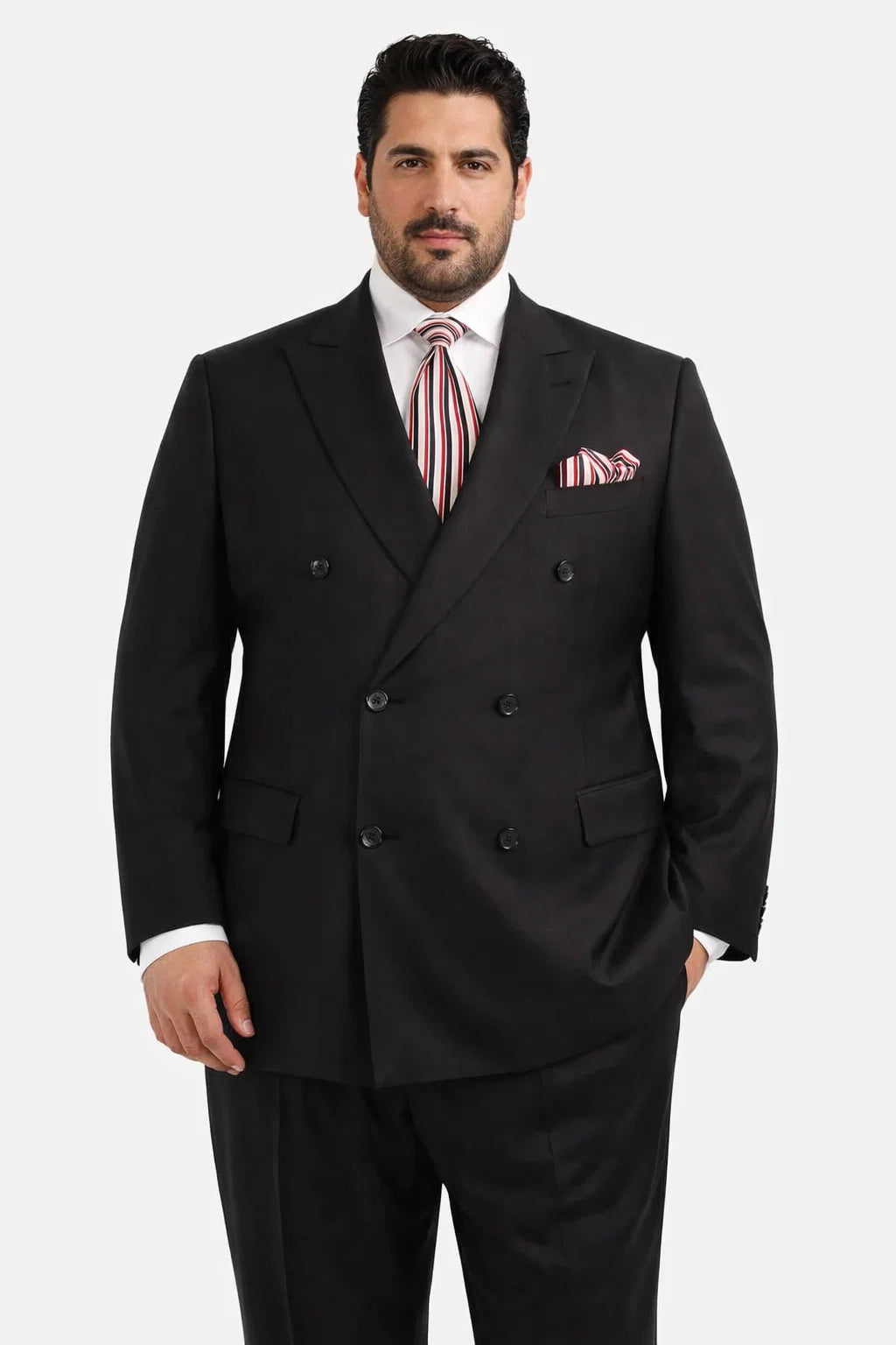 Mens Classic Double Breasted Luxury Wool Feel Suit in Black