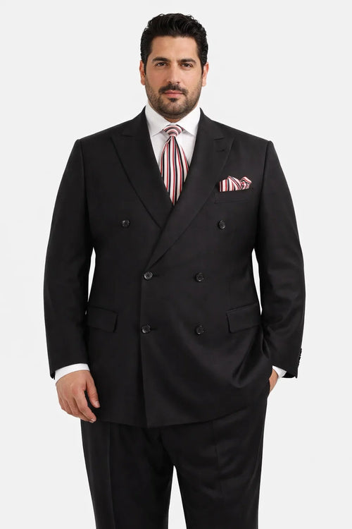Mens Classic Double Breasted Luxury Wool Feel Suit in Black