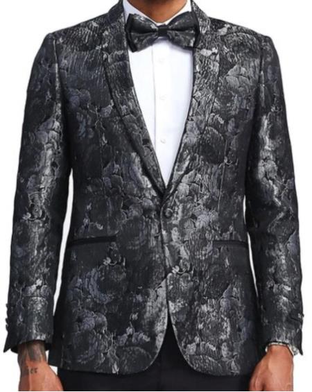 Mens Black and Silver Floral Blazer by mensusain