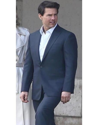 Mens Tom Cruise Suit Single Button Closure Peak Lapel Collar Blue Suit