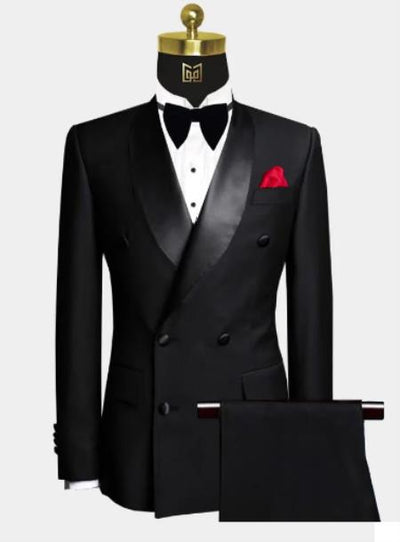 Men Six Button Black Double Breasted Tuxedo – 2 Piece