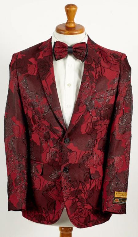 Mens Burgundy 2 Button Floral Paisley Prom 2026 and Wedding Blazer
