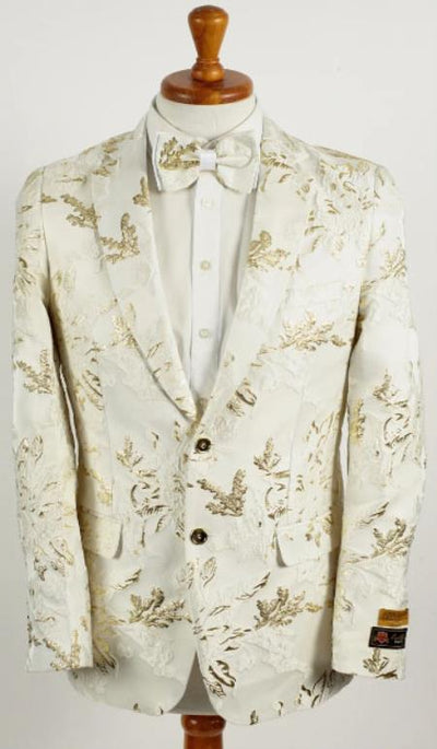 Mens Tan 2 Button Foil Floral Paisley Prom and Wedding Blazer mensusain