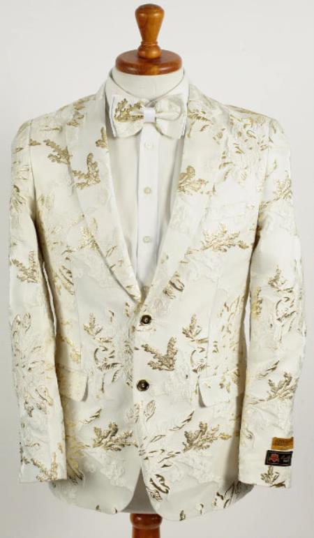 Mens Tan 2 Button Foil Floral Paisley Prom and Wedding Blazer mensusain