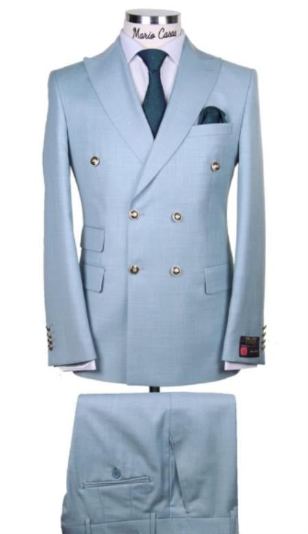 Slim Fitted Cut Mens Light Steel Blue Double Breasted Blazers - Double Breasted Sport Coat mensusain