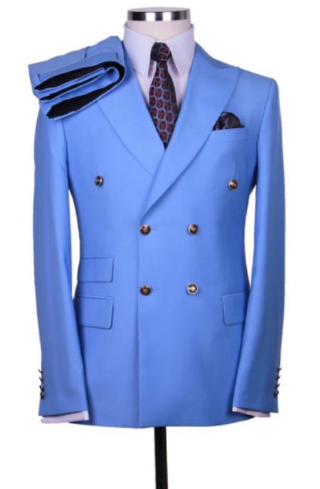 Slim Fitted Cut Mens Corn Flower Blue Double Breasted Blazers - Double Breasted Sport Coat mensusain