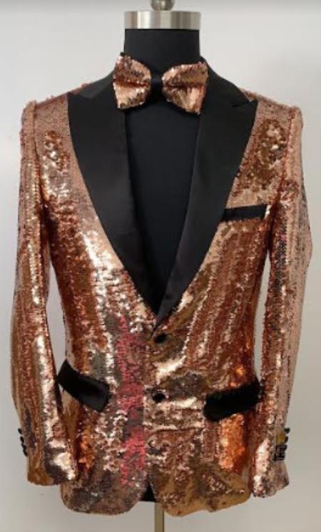 Rose Gold Sequin Blazer - Rose Gold Tuxedo With Matching Bowtie by mensusa