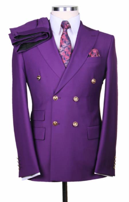 Slim Fitted Cut Mens Double Breasted Blazer - Purple Double Breasted Sport Coat by mensusain