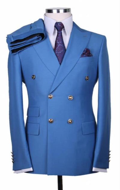Slim Fitted Cut Mens Double Breasted Blazer - Blue Double Breasted Sport Coat by mensusain