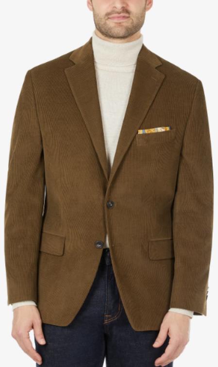 100% Cotton Stretch Men's Modern-Fit Corduroy Olive Blazer mensusain