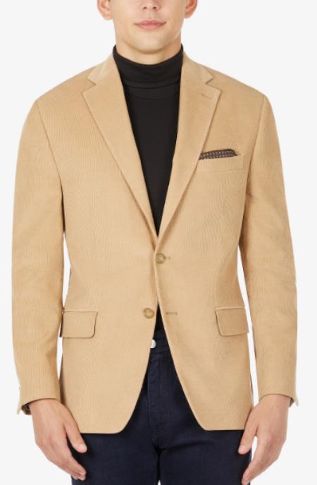 100% Cotton Stretch Men's Modern-Fit Corduroy Camel Blazer mensusa