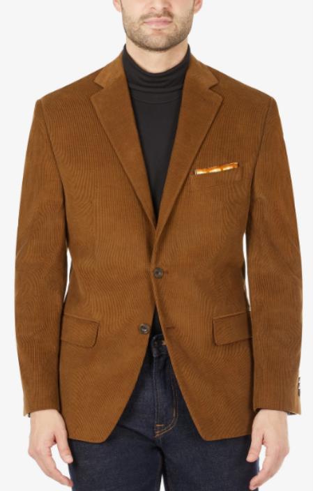 100% Cotton Stretch Men's Modern-Fit Corduroy Brown Blazer by Menssuitsatlantain