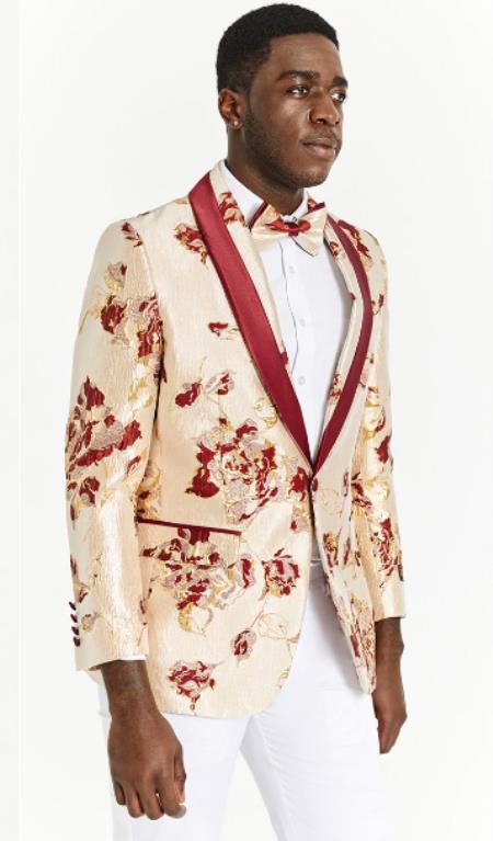 Big and Tall Dinner Jacket - Big Man Sport Jacket - Mens Blazer - Ivory and Burgundy by mensitalyin