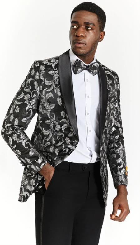 Big and Tall Dinner Jacket - Big Man Sport Jacket - Mens Blazer - Black and Silver by mensitalyin