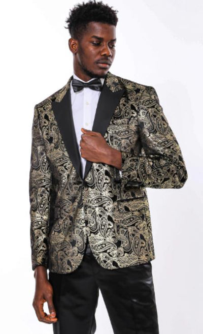 Paisley Blazers - Floral Blazer - Gold Tuxedo Dinner Jacket by mensusa