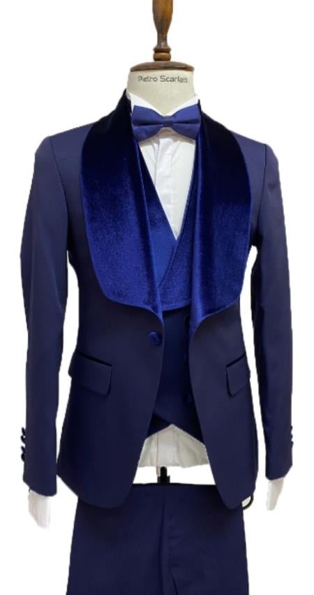Midnight Blue Tuxedo Dinner Jacket Wide Velvet Groom Tuxedo Jacket - Prom Blazer by PROMTUXEDO