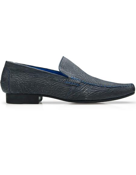 Belvedere Leather Lining Genuine Shark Loafers Blue Steel – SuitUSA