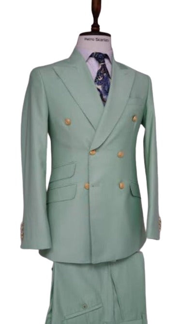 Double Breasted Blazer with Gold Buttons - Green Sport Coat