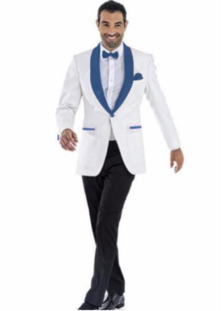 Mens Prom 2026 Blazer - White ~ Navy Blazer For Homecoming