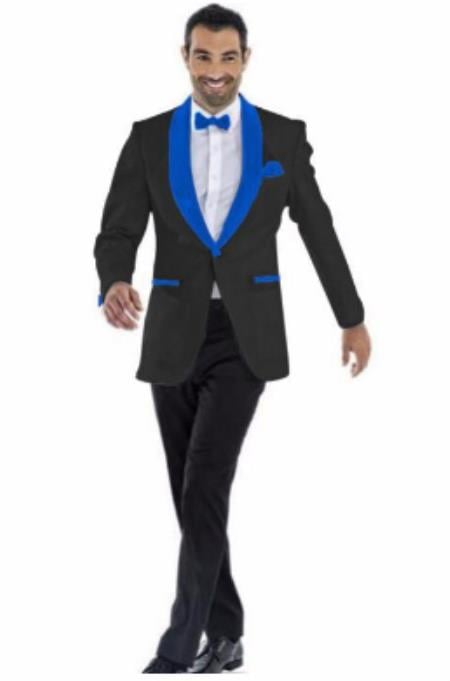Mens Prom 2026 Blazer - Black ~ Royal Blue Blazer For Homecoming mensusain