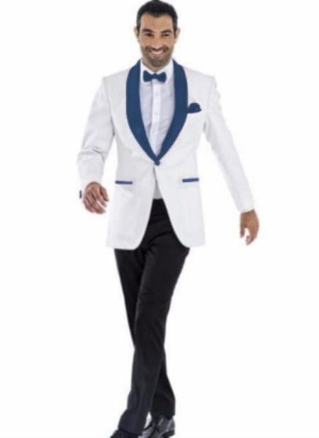 Mens Prom 2026 Blazer - White ~ Dark Navy Blazer For Homecoming by mensusain
