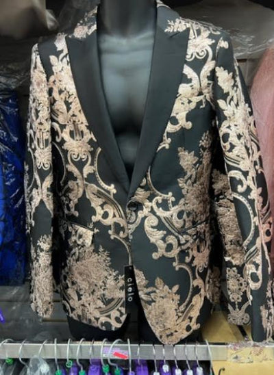 Mens Paisley Blazer - Rose Gold - Black and Gold Prom 2026 Tuxedo Dinner Jacket mensusain