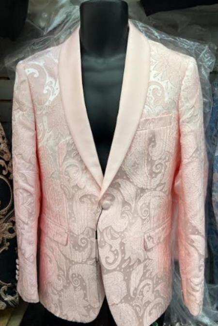 Mens Paisley Blazer - Light Pink - Blush Prom 2026 Tuxedo Dinner Jacket mensusain