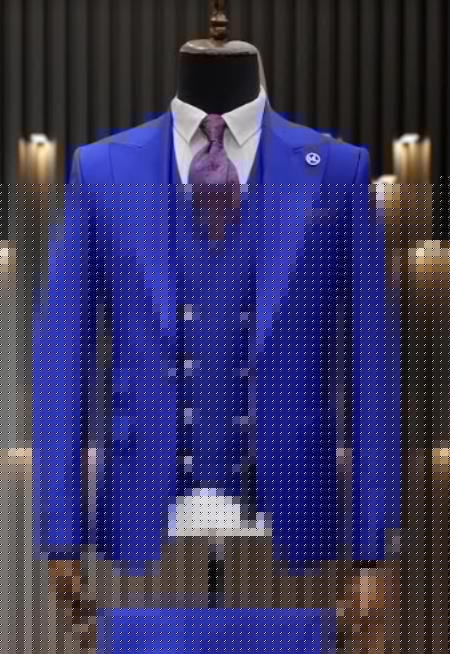 Rossiman Royal Blue Suit for Men - Classic 1-Button Peak Lapel Jacket & Double-Breasted Vest - Italian Tailored 3-Piece Luxury Suit USA Men's Outlet