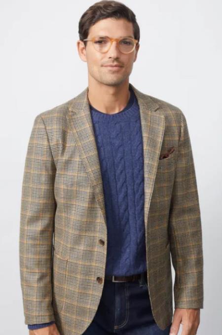 Mens Plaid Blazer - Windowpane Blazer - Textured Pattern Dark ~ Brown and Beige by Menssuitsatlantain