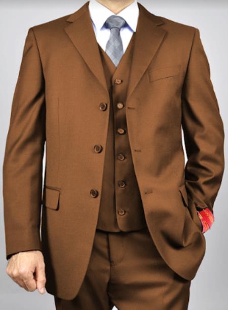 Classic Fit - Brown Suit - Three Button Vested Suit - Athletic Fit by Menssuitsatlantain