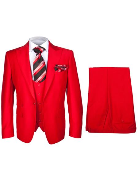 Rossiman Men’s Red Slim Fit Suit - Stylish Double-Breasted Jacket - Italian Tailored 3-Piece Luxury Suit for Men by USA Men's Outlet
