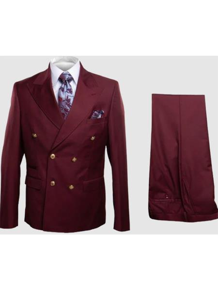 Rossiman Men’s Burgundy Slim Fit Double-Breasted Suit - Modern Two-Piece Formalwear by USA Men's Outlet