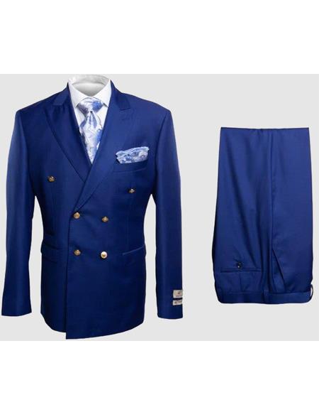 Rossiman Men’s Slim Fit Royal Blue Suit - Double-Breasted Elegance - Italian Tailored Luxury 3-Piece Suit for Men by USA Men's Outlet