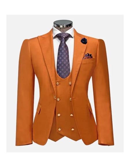 Rossiman Men’s Rust Slim Fit Suit - 3-Piece Set with Double-Breasted Vest & Flat Front Pants - Italian Tailored Luxury USA Men's Outlet