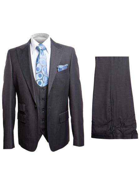 Rossiman Men’s Dark Gray Slim Fit Suit - 3-Piece Vested Set with Flat Front Pants - Italian Tailored Modern Elegance USA Men's Outlet