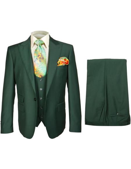 Rossiman Hunter Green Slim Fit Men’s Suit - 3-Piece Vested Set with Flat Front Trousers - Italian Tailored Elegance by USA Men's Outlet