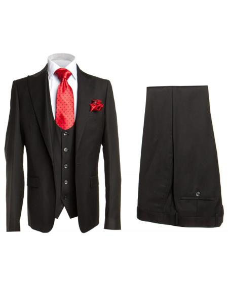 Rossi Man Men’s Slim Fit Black Suit - Double-Breasted Vest - Elegant Italian Formalwear for Men USA Men's Outlet
