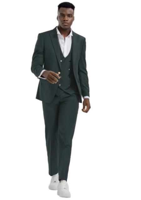 Mens Suits With Gold Buttons - Hunter Green mensusain
