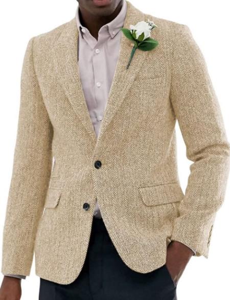 Mens Blazer Tweed Blazer Herringbone Blazer - Z-Champagne mensusain