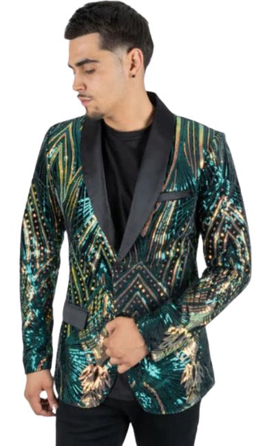 Mens Sequin Blazer - Shiny Stage Flashy Sport Coat - Slim Fit mensusain