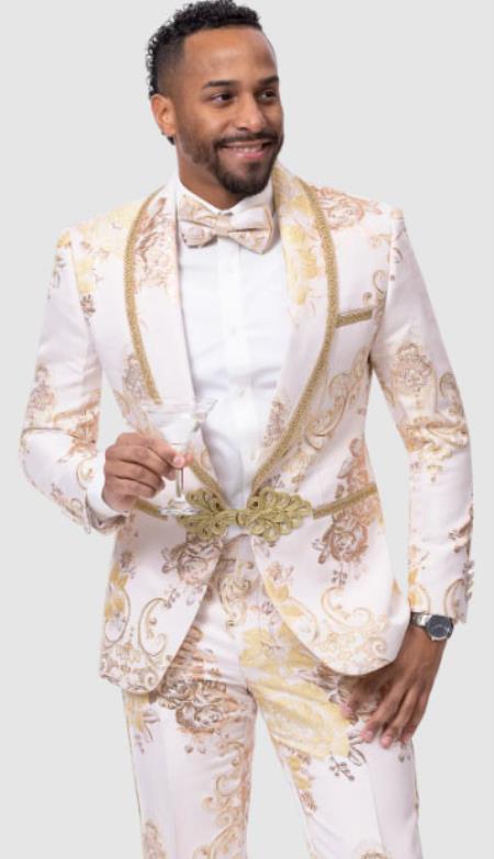 Mens Fashion with Matching Bowtie Gold Suit by mensusain