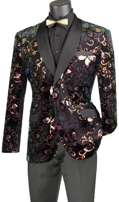 Mens Blazer - Paisley Sport Coat - Black Prom 2026 Tuxedo Dinner Jacket Blazer