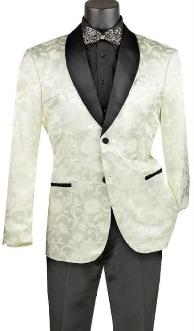 Mens Blazer - Paisley Sport Coat - Ivory Prom 2026 Tuxedo Dinner Jacket Blazer by mensusa