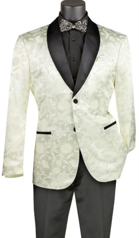 Mens Blazer - Paisley Sport Coat - Ivory Prom 2026 Tuxedo Dinner Jacket Blazer by mensusa